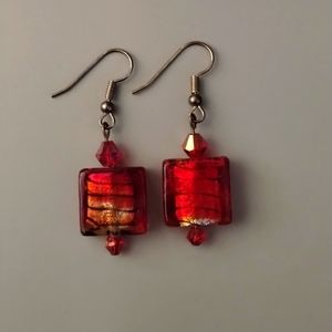 Red dangle earrings